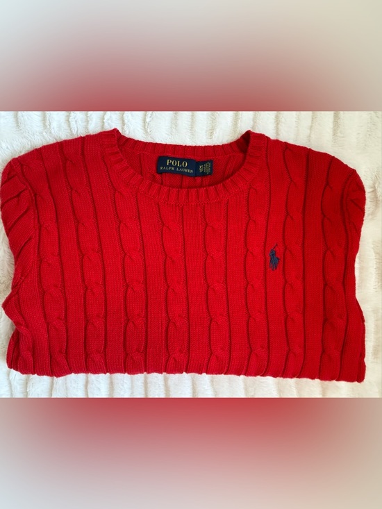 Polo Ralph Lauren Sweaters - Polo by Ralph Lauren Red Cable Knit Crewneck Sweater with Navy Pony